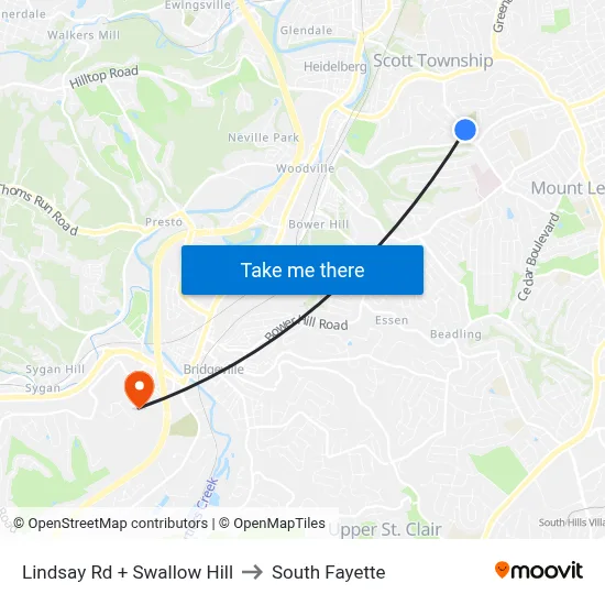 Lindsay Rd + Swallow Hill to South Fayette map