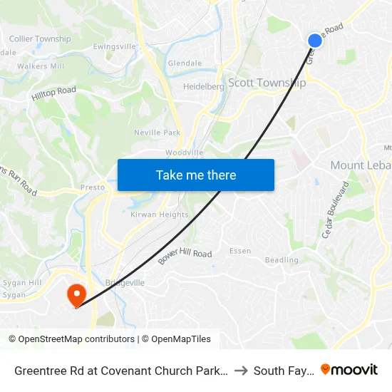 Greentree Rd at Covenant Church Park And Ride to South Fayette map