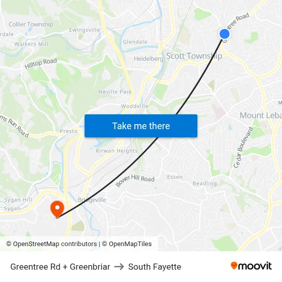 Greentree Rd + Greenbriar to South Fayette map