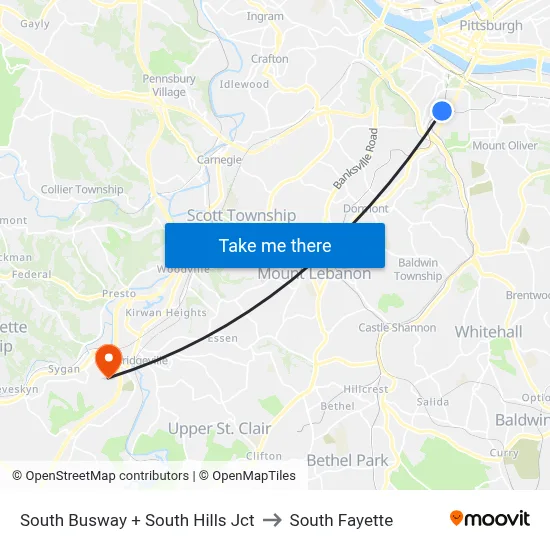South Busway + South Hills Jct to South Fayette map