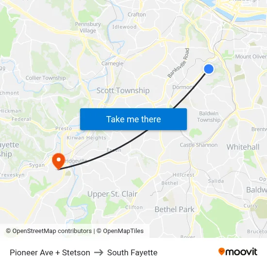 Pioneer Ave + Stetson to South Fayette map
