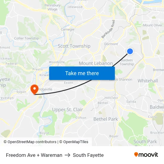Freedom Ave + Wareman to South Fayette map