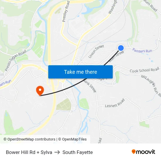 Bower Hill Rd + Sylva to South Fayette map