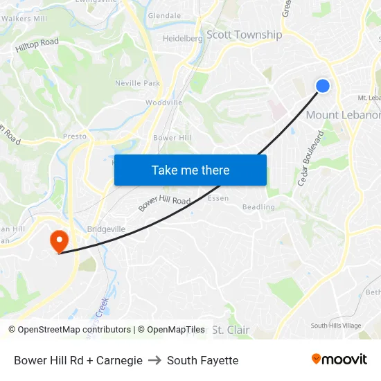 Bower Hill Rd + Carnegie to South Fayette map