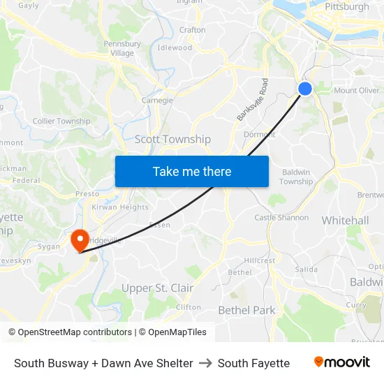 South Busway + Dawn Ave Shelter to South Fayette map