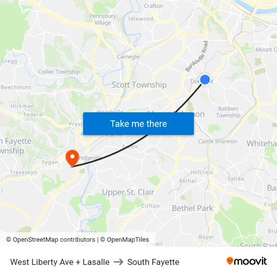 West Liberty Ave + Lasalle to South Fayette map
