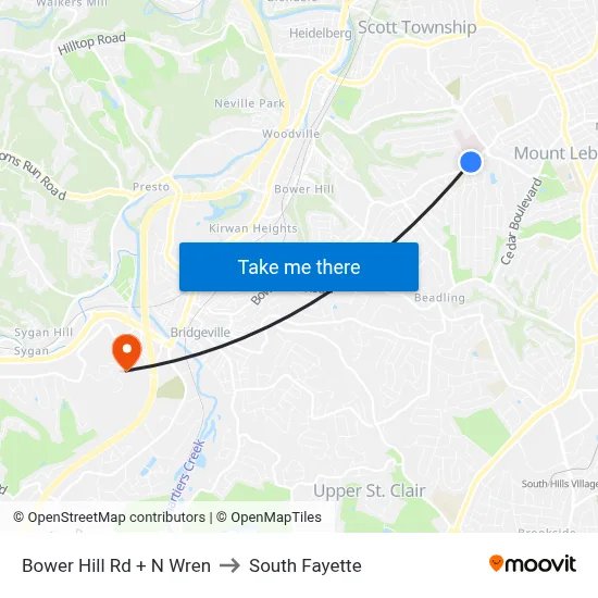 Bower Hill Rd + N Wren to South Fayette map