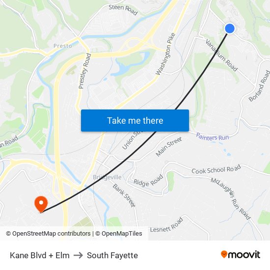 Kane Blvd + Elm to South Fayette map