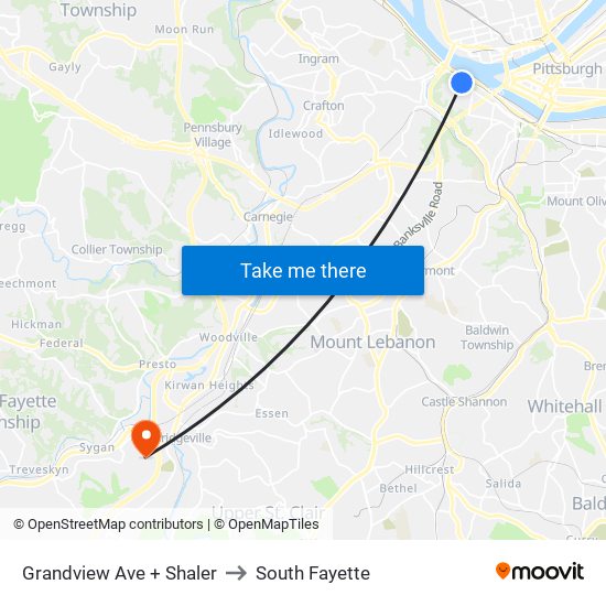 Grandview Ave + Shaler to South Fayette map