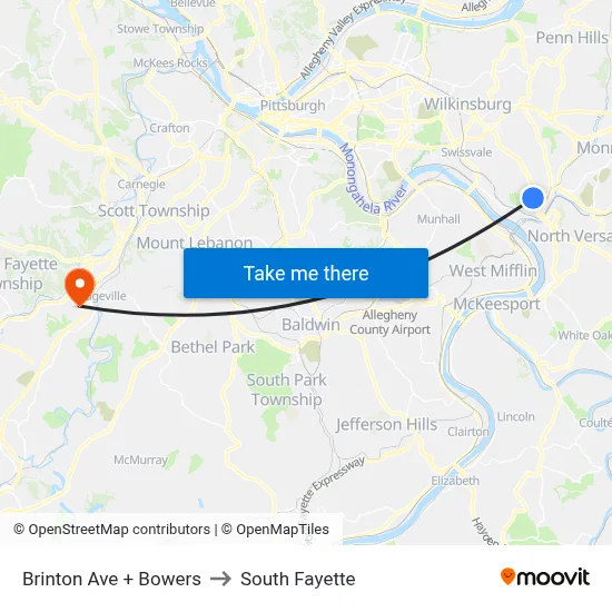 Brinton Ave + Bowers to South Fayette map