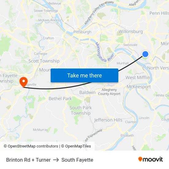 Brinton Rd + Turner to South Fayette map