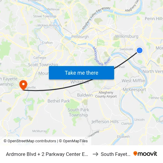 Ardmore Blvd + 2 Parkway Center East to South Fayette map