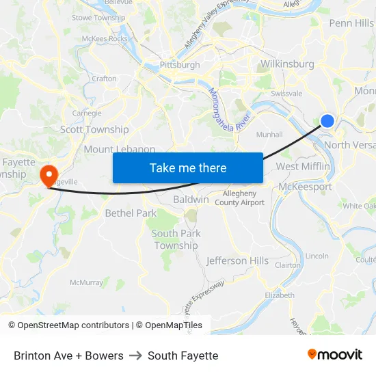 Brinton Ave + Bowers to South Fayette map