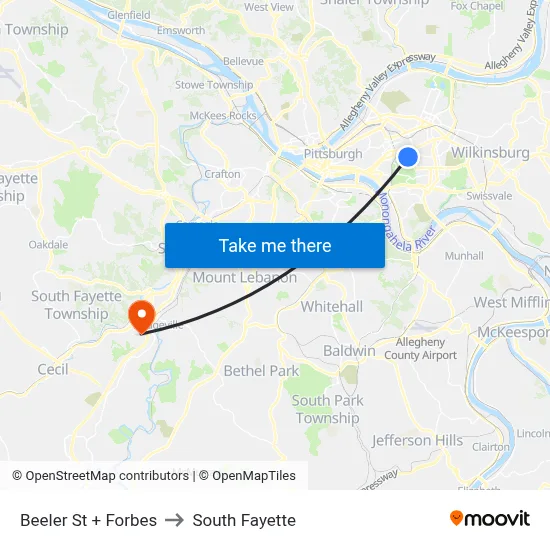 Beeler St + Forbes to South Fayette map