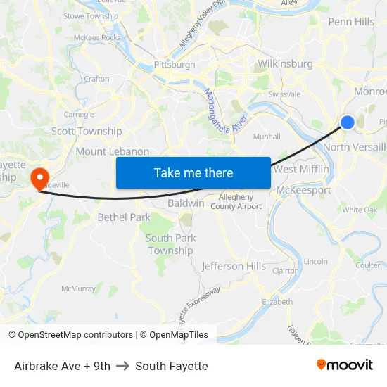 Airbrake Ave + 9th to South Fayette map