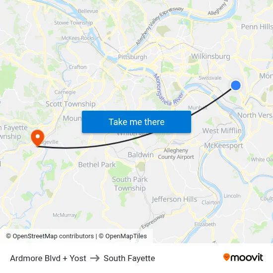 Ardmore Blvd + Yost to South Fayette map