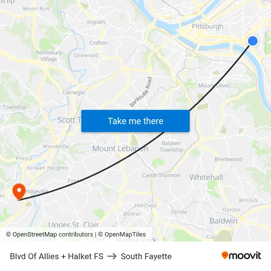 Blvd Of Allies + Halket FS to South Fayette map