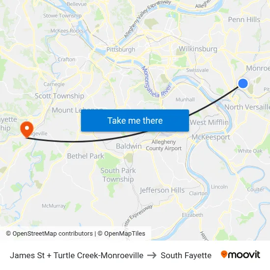 James St + Turtle Creek-Monroeville to South Fayette map