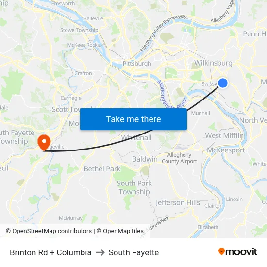 Brinton Rd + Columbia to South Fayette map
