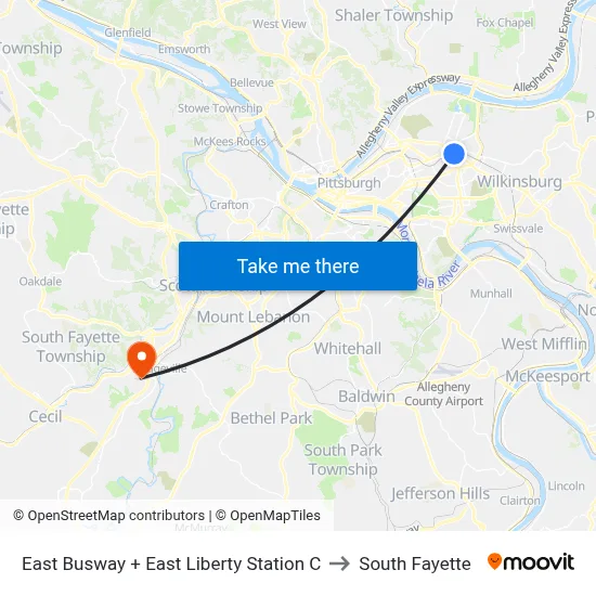 East Busway + East Liberty Station C to South Fayette map