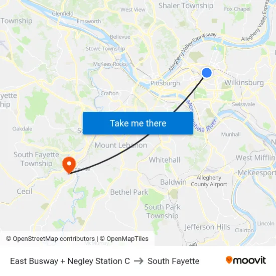East Busway + Negley Station C to South Fayette map
