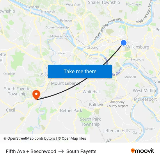 Fifth Ave + Beechwood to South Fayette map