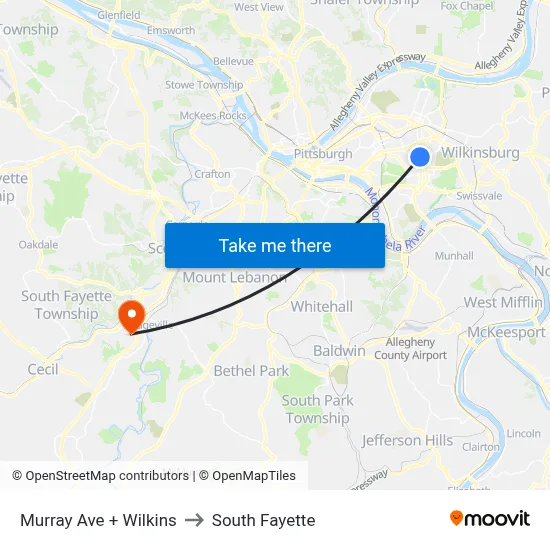 Murray Ave + Wilkins to South Fayette map
