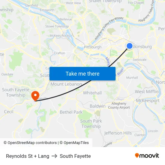 Reynolds St + Lang to South Fayette map