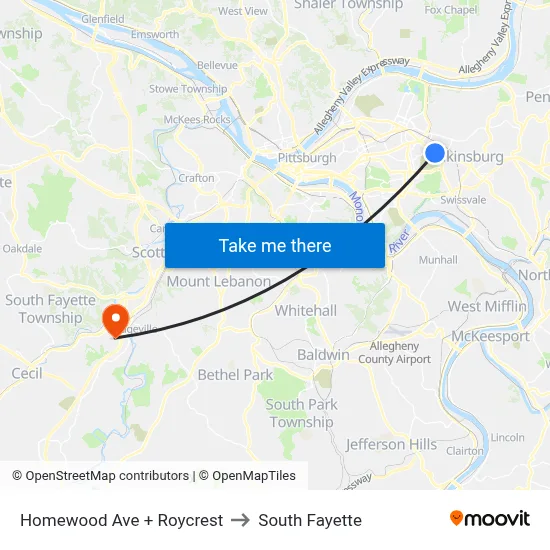 Homewood Ave + Roycrest to South Fayette map