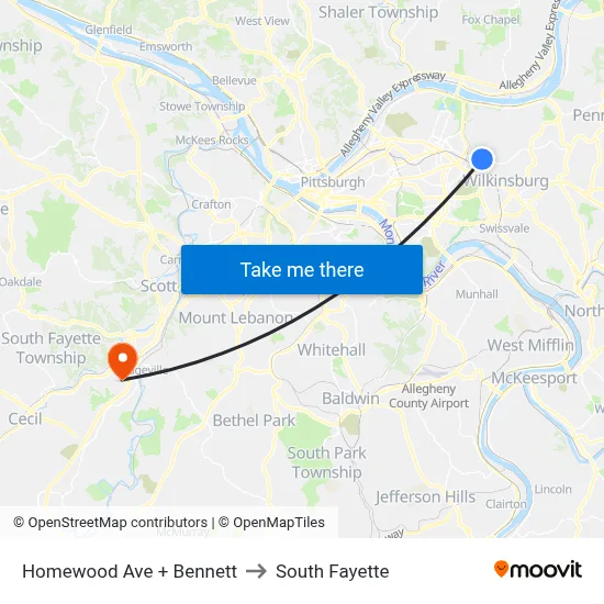 Homewood Ave + Bennett to South Fayette map