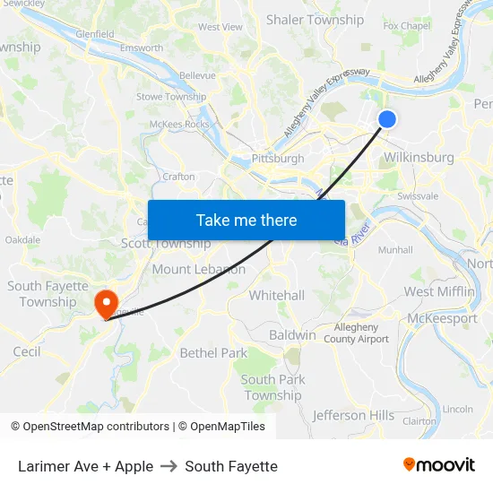Larimer Ave + Apple to South Fayette map