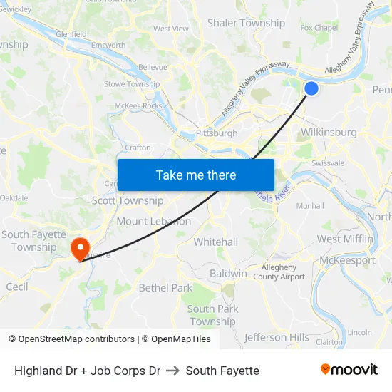 Highland Dr + Job Corps Dr to South Fayette map