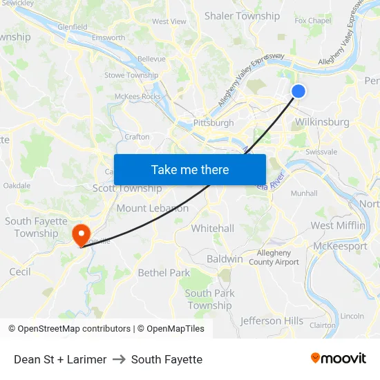 Dean St + Larimer to South Fayette map