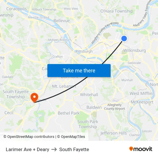 Larimer Ave + Deary to South Fayette map