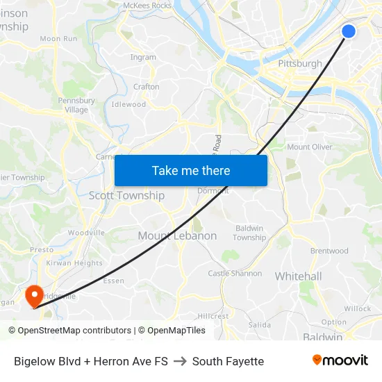 Bigelow Blvd + Herron Ave FS to South Fayette map
