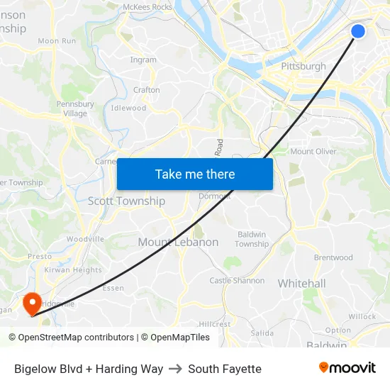 Bigelow Blvd + Harding Way to South Fayette map