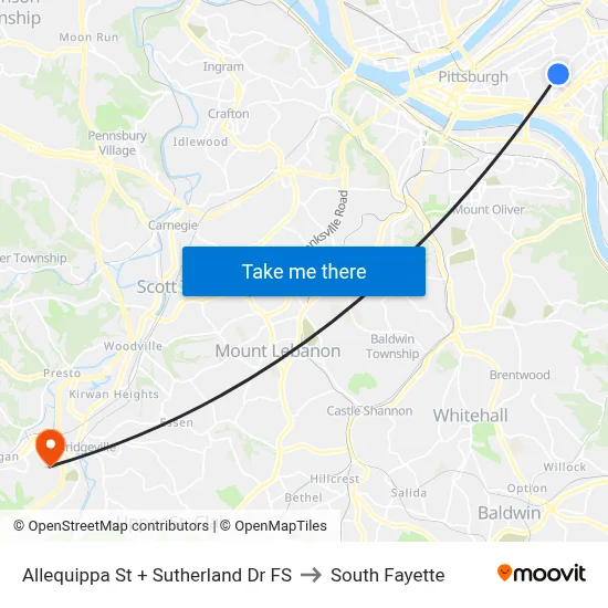 Allequippa St + Sutherland Dr FS to South Fayette map