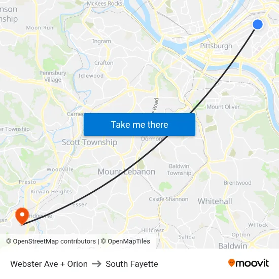 Webster Ave + Orion to South Fayette map