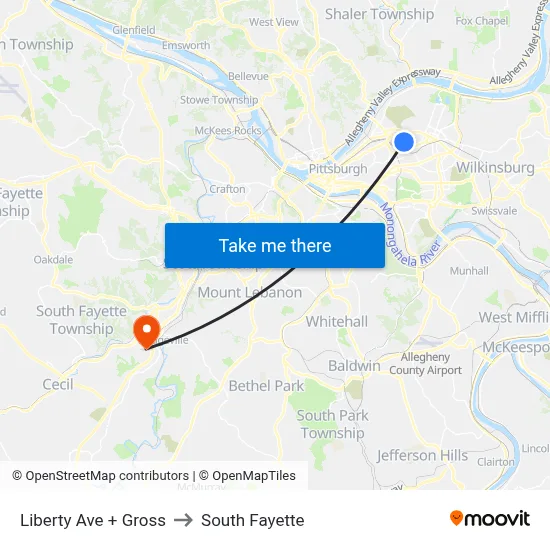 Liberty Ave + Gross to South Fayette map