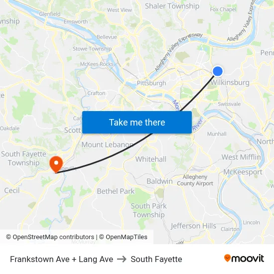 Frankstown Ave + Lang Ave to South Fayette map