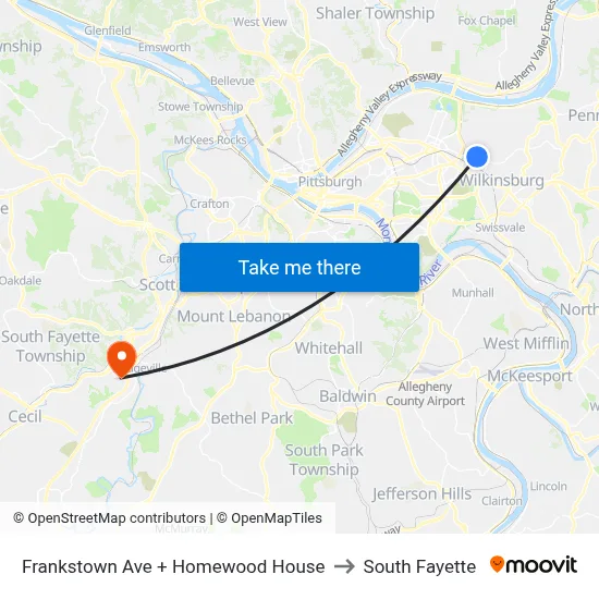 Frankstown Ave + Homewood House to South Fayette map