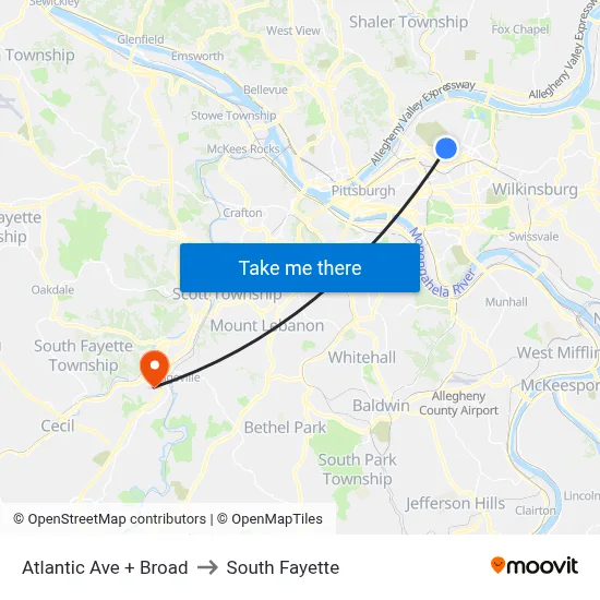 Atlantic Ave + Broad to South Fayette map