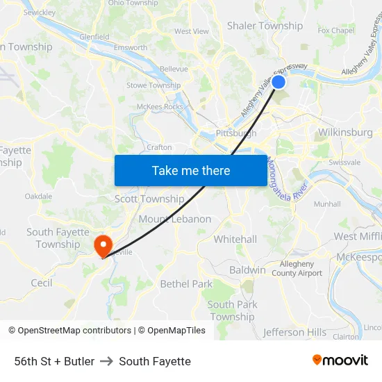 56th St + Butler to South Fayette map