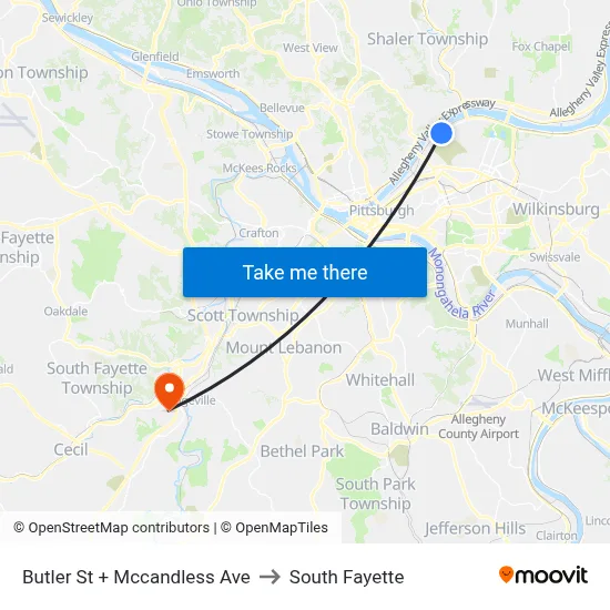 Butler St + Mccandless Ave to South Fayette map