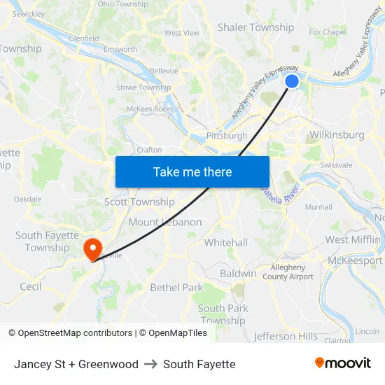 Jancey St + Greenwood to South Fayette map
