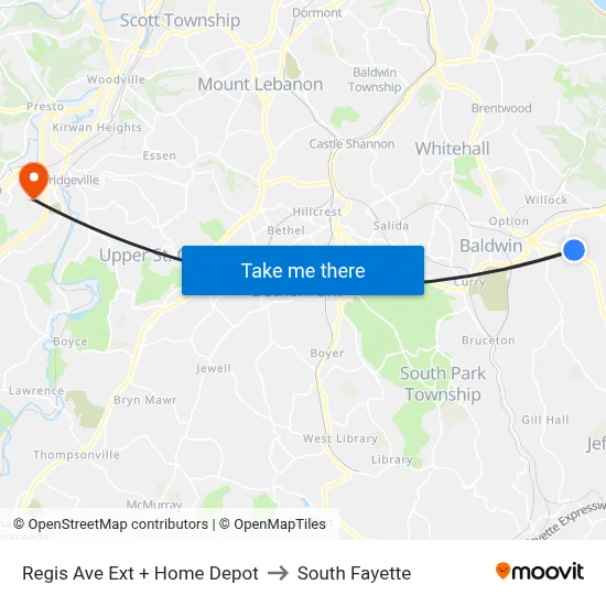 Regis Ave Ext + Home Depot to South Fayette map