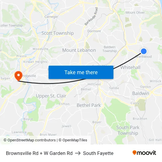 Brownsville Rd + W Garden Rd to South Fayette map