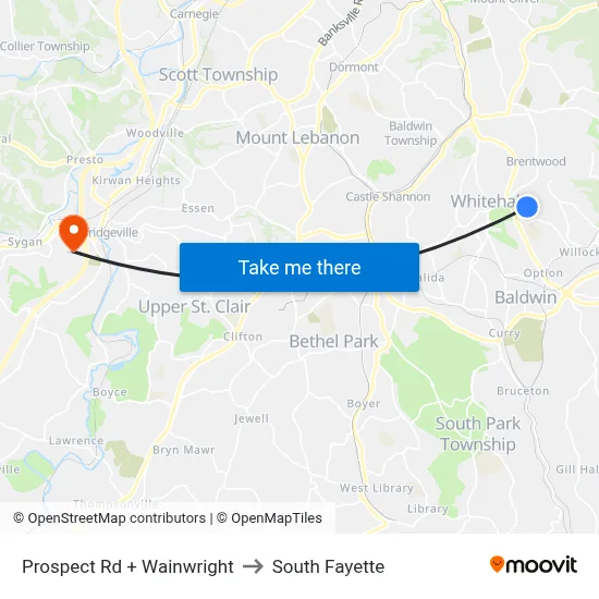 Prospect Rd + Wainwright to South Fayette map