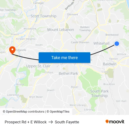 Prospect Rd + E Willock to South Fayette map