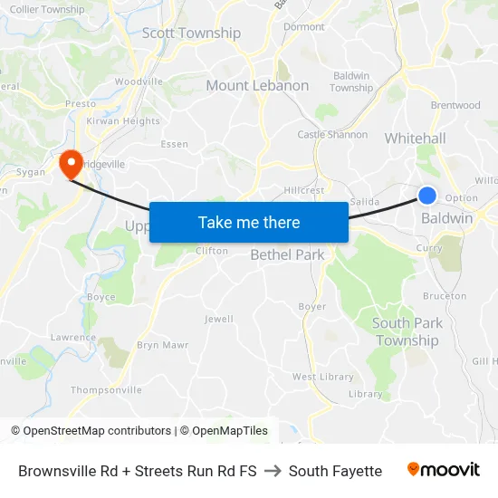 Brownsville Rd + Streets Run Rd FS to South Fayette map